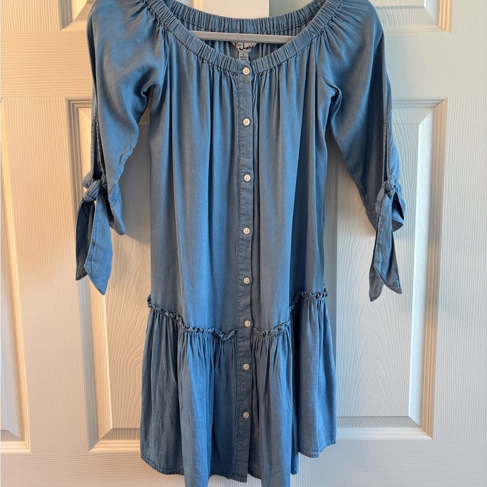 Chambray Button-Down Dress with Tie Sleeves